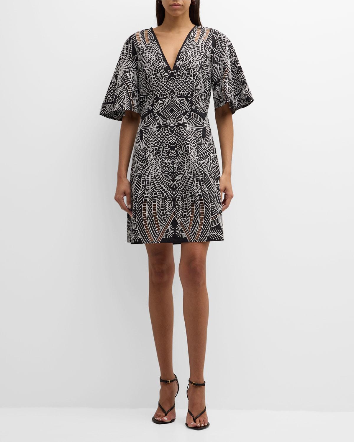 aspley embroidered v-neck short-sleeve mini dress
