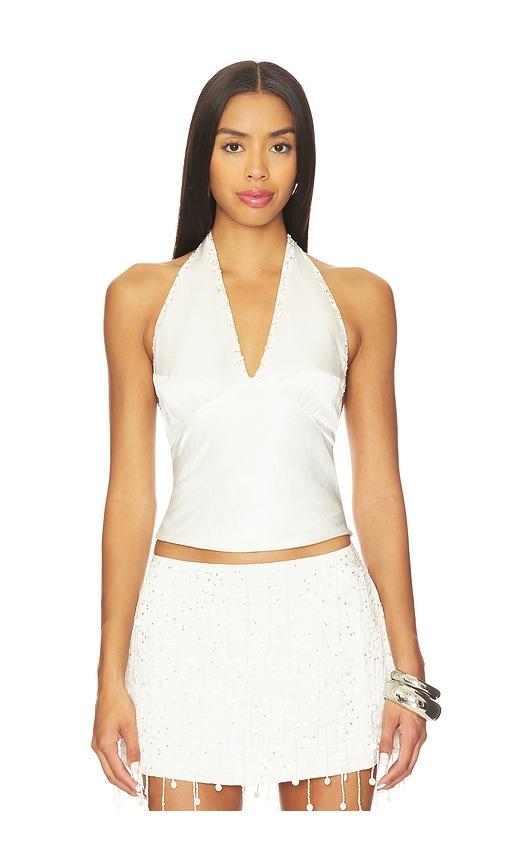 asta resort celine hand beaded camisole in white.