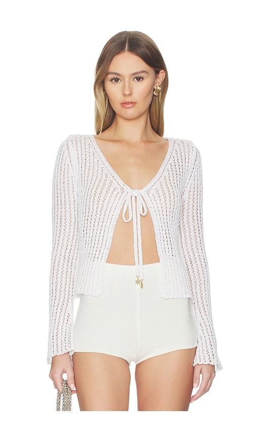 asta resort fernanda crochet cardigan in white.