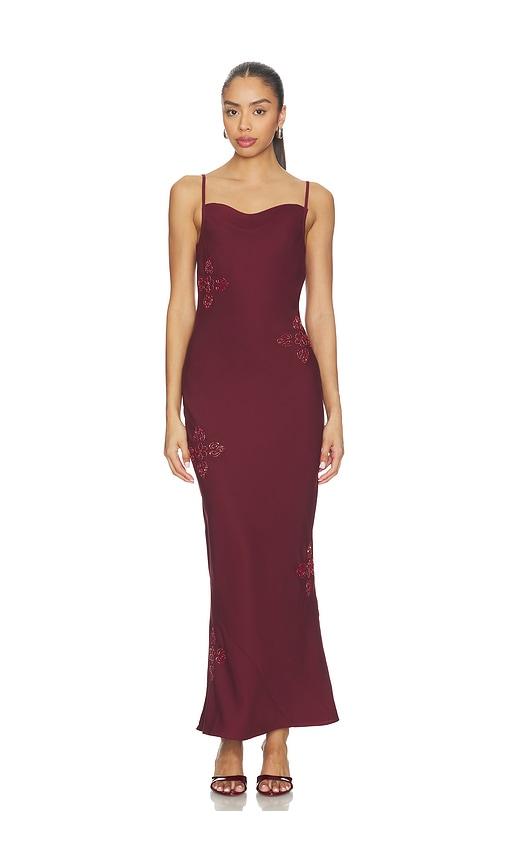 asta resort freja hand beaded dress in burgundy.