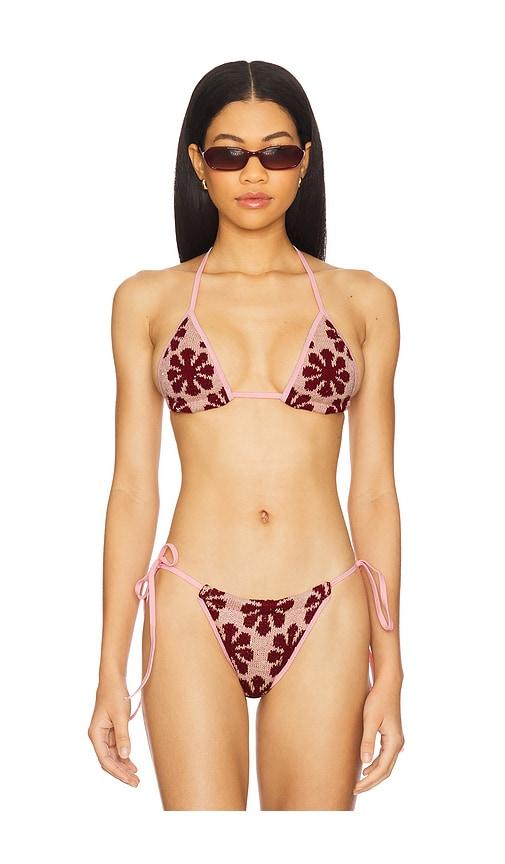 asta resort lio jacquard bikini top in pink.