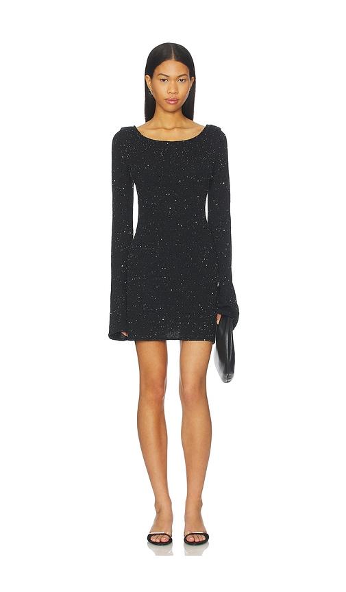 asta resort maya longsleeve mini dress in black.