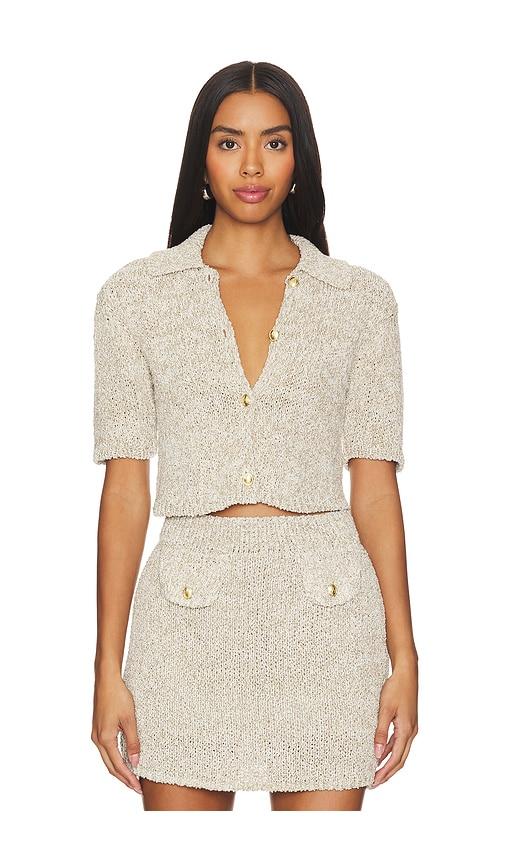 asta resort morgan polo cardigan in beige.