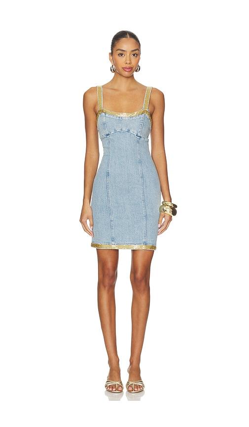asta resort vera embroidered mini dress in blue.