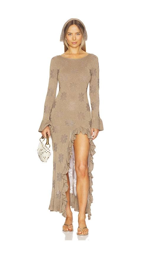 asta resort x revolve rafaella split dress in metallic bronze.