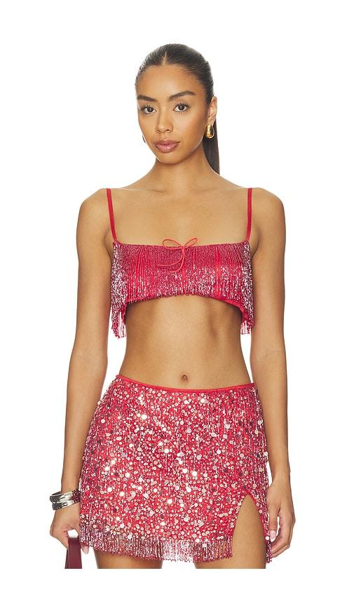 asta resort x revolve yasmin fringe bralette in red.