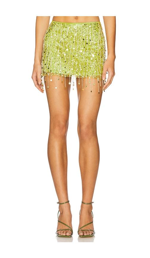 asta resort yasmin hand beaded mini skirt in green.