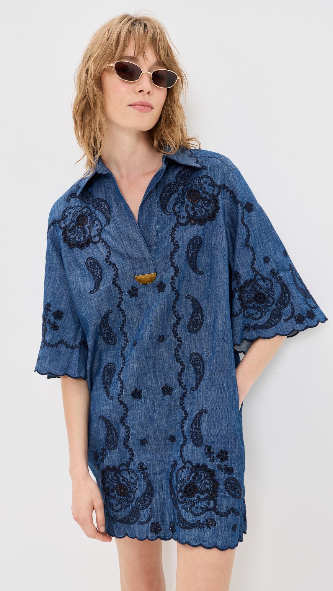 aster embroidered denim mini dress