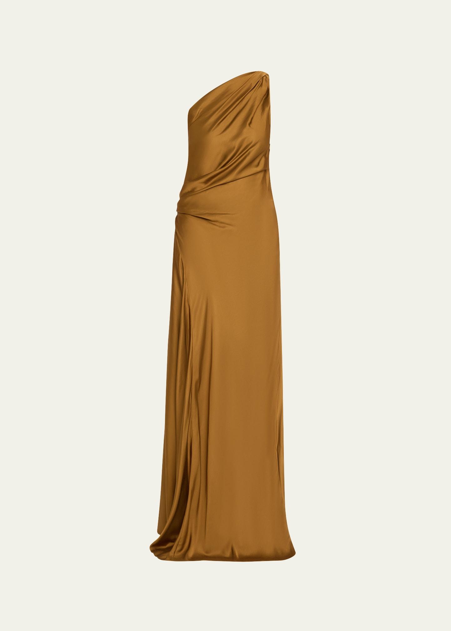 aster one-shoulder satin gown