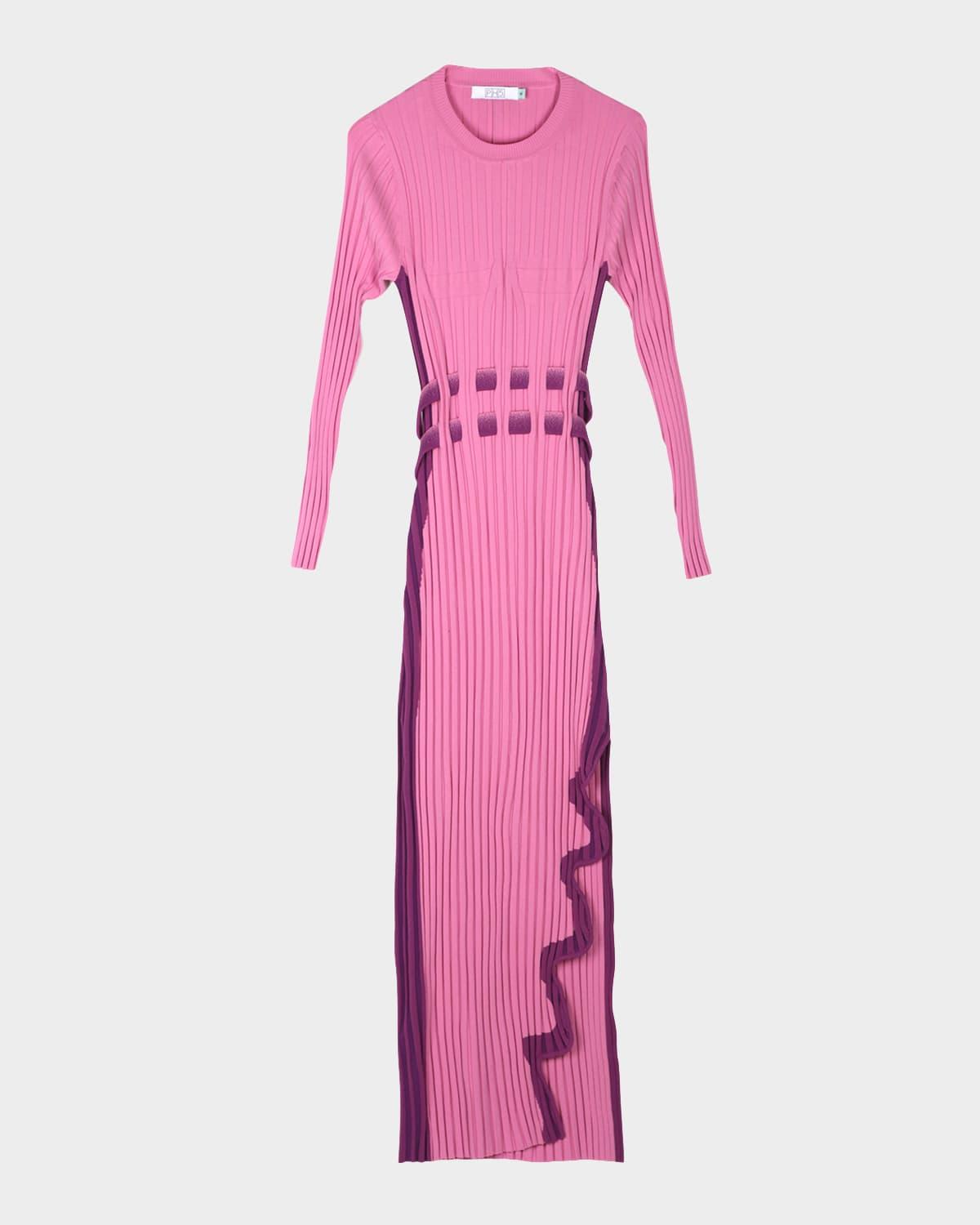 aster pleated midi dress with wavy slit