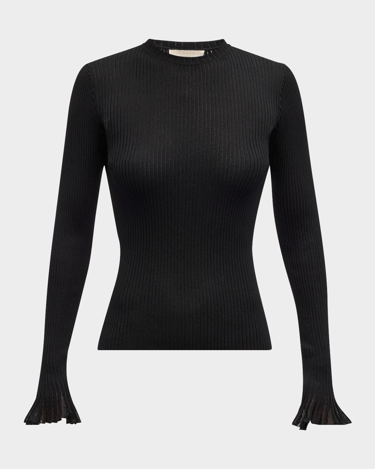 aster ribbed ruffle-cuff top