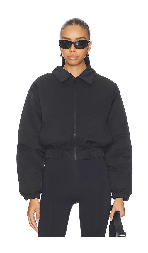 astoria cropped bomber jacket in black.