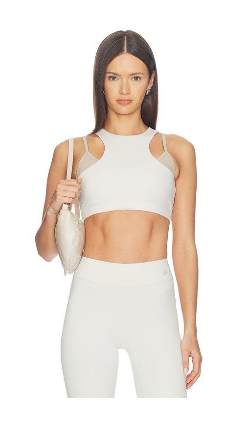 astoria layered sport crop top in white.