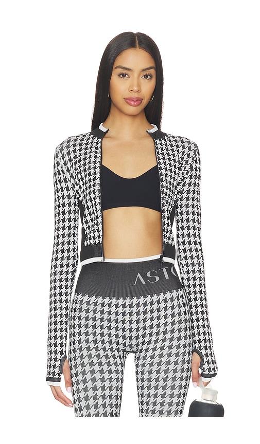 astoria seamless knit zip up jacket in black,white.