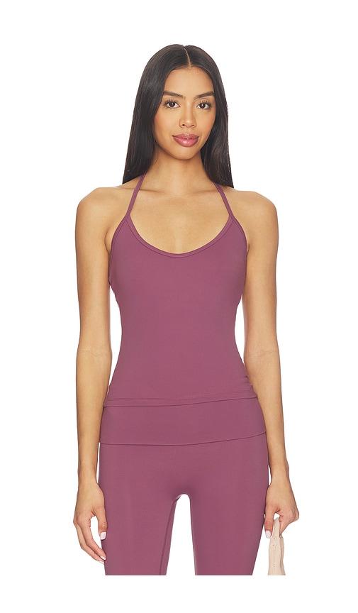 astoria tie halter tank in mauve.