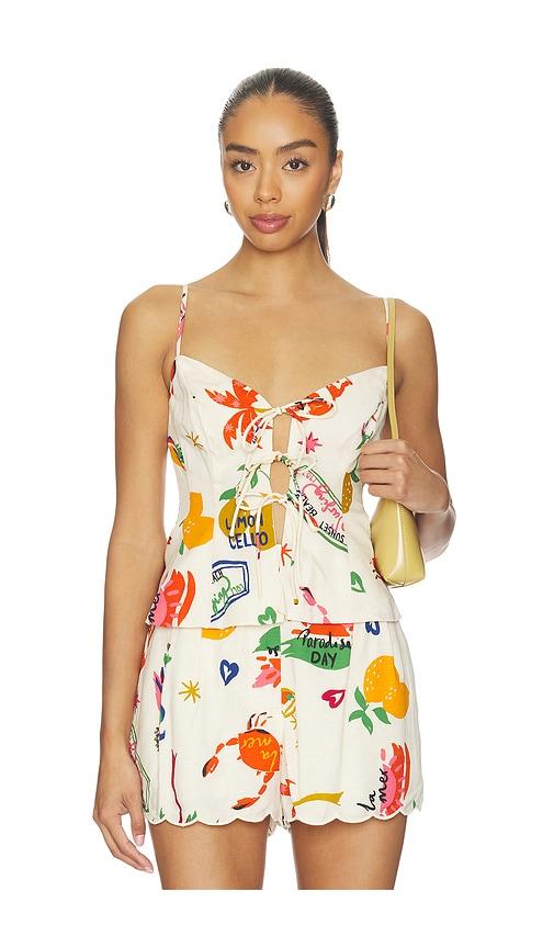 astr the label alma top in white,orange.