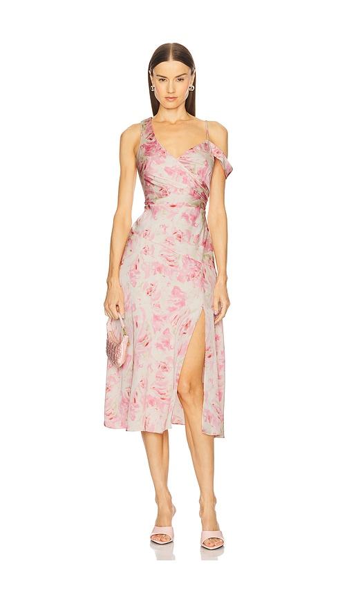 astr the label asymmetric ruched waist dress in pink.