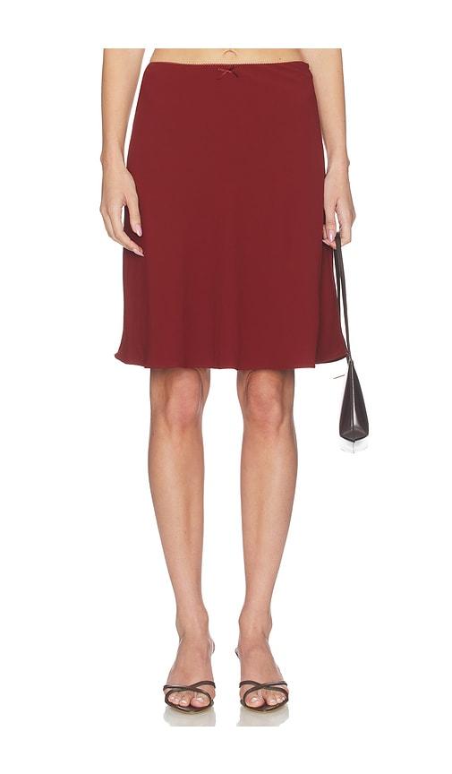 astr the label skirt in red.
