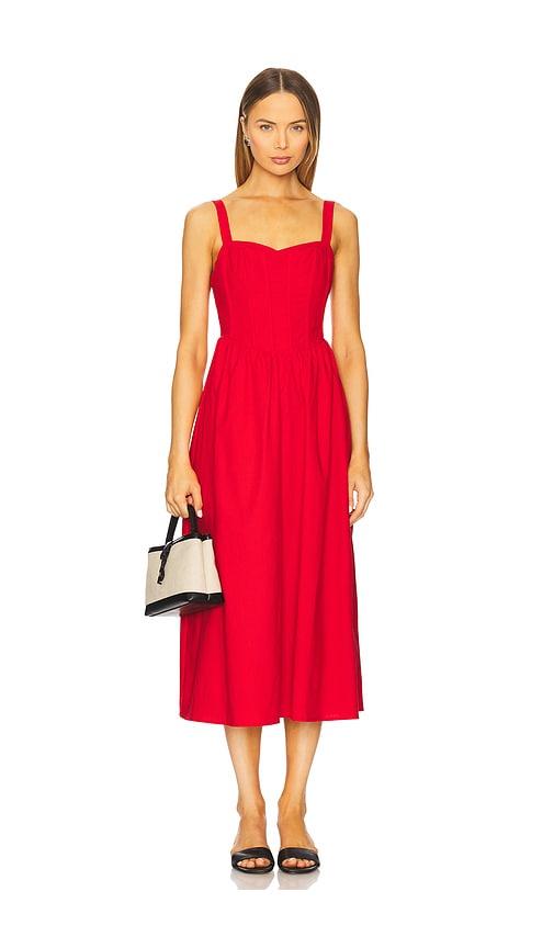 astr the label structured linen dress in red.
