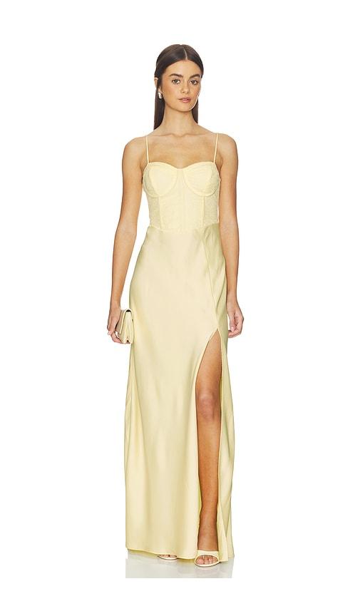 astr the label x revolve zinnia gown in lemon.