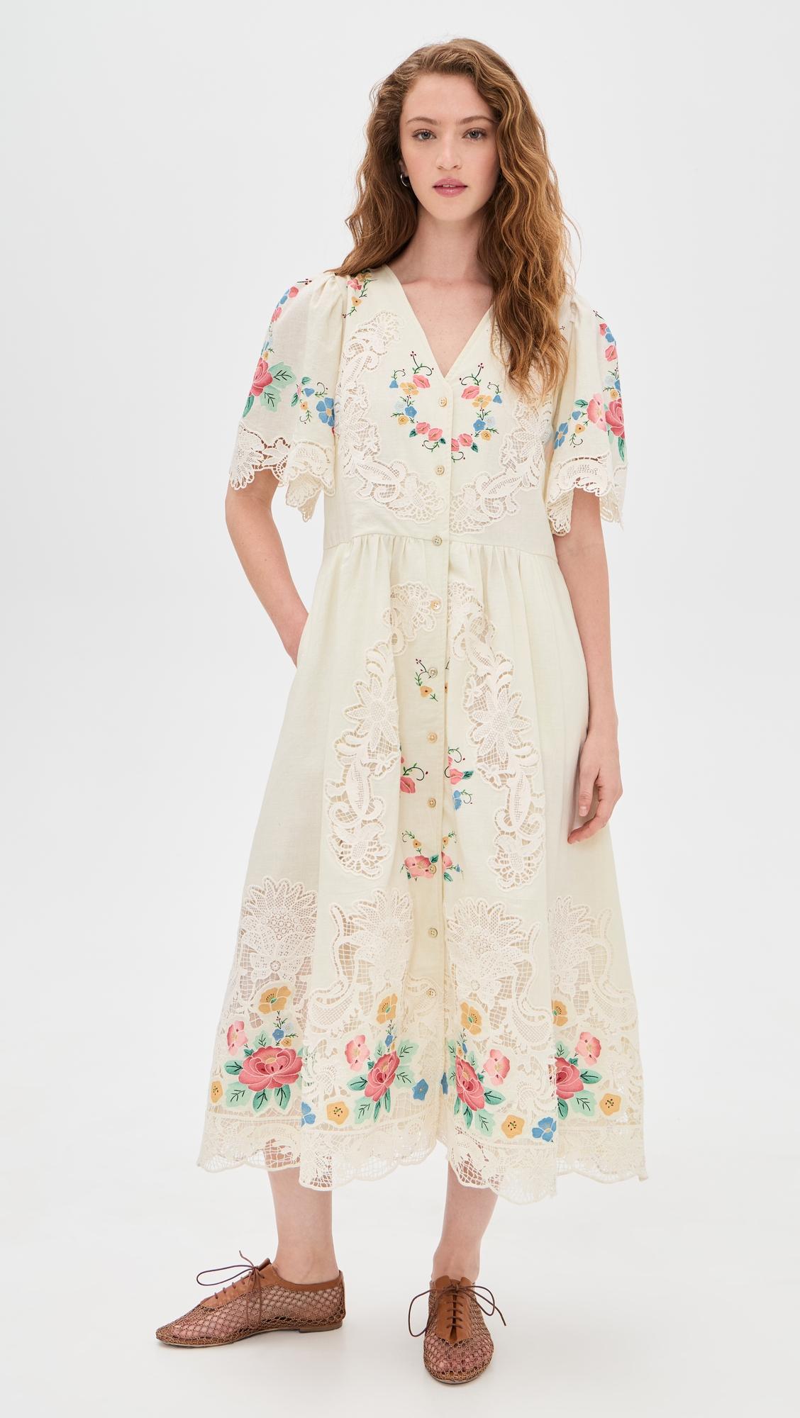astrid embroidery short sleeve midi dress