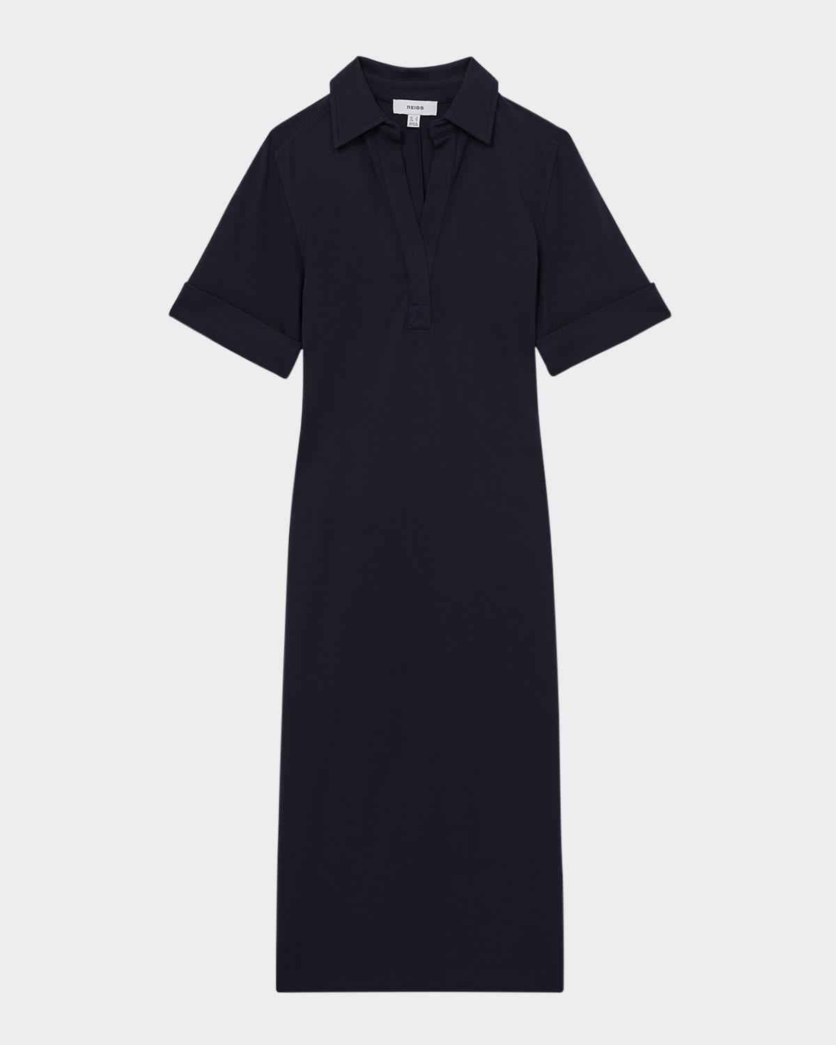 astrid side-slit jersey polo midi dress