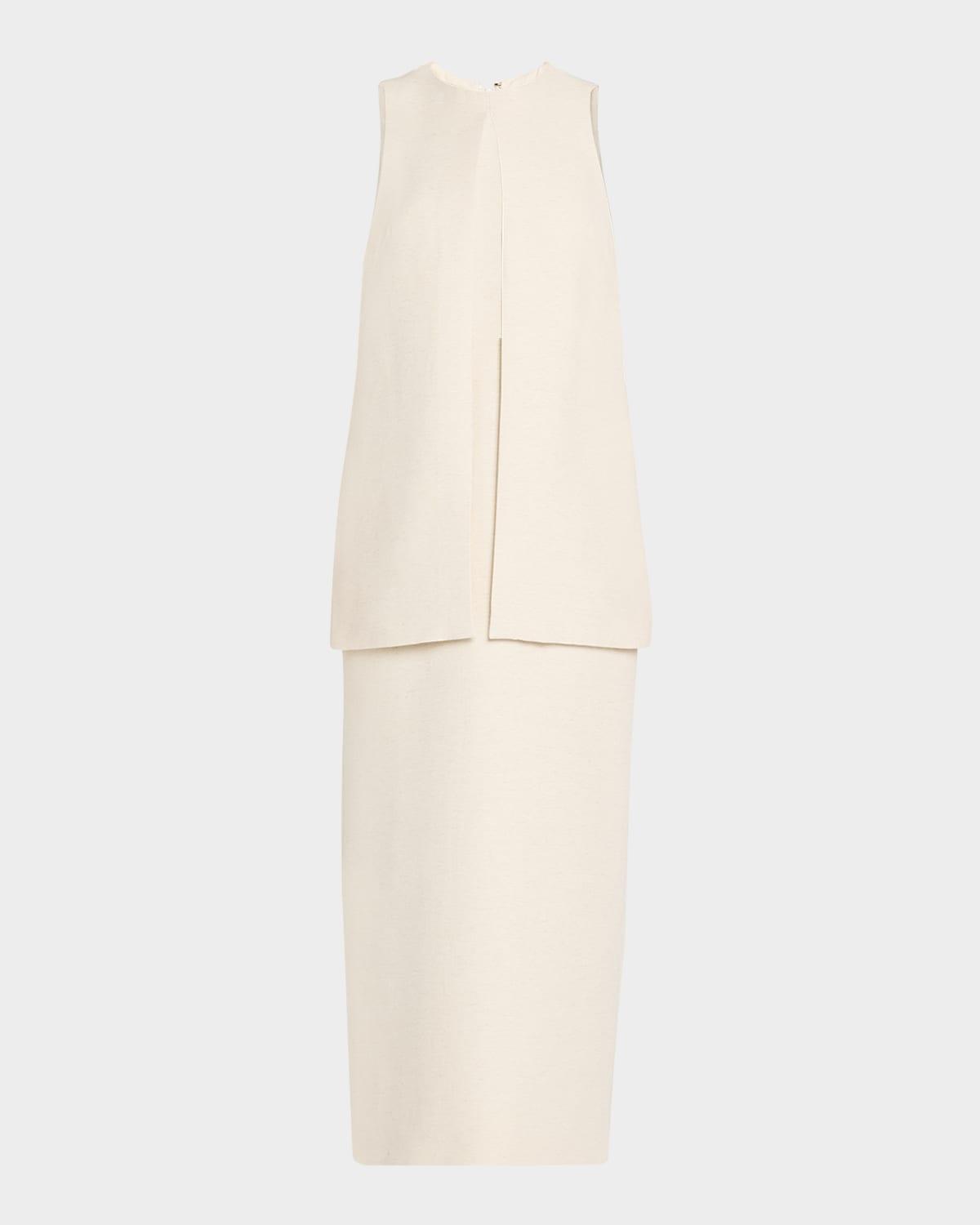 astrid split-front tiered tea-length dress