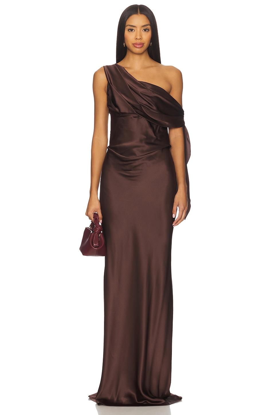 asym. drape gown with tie