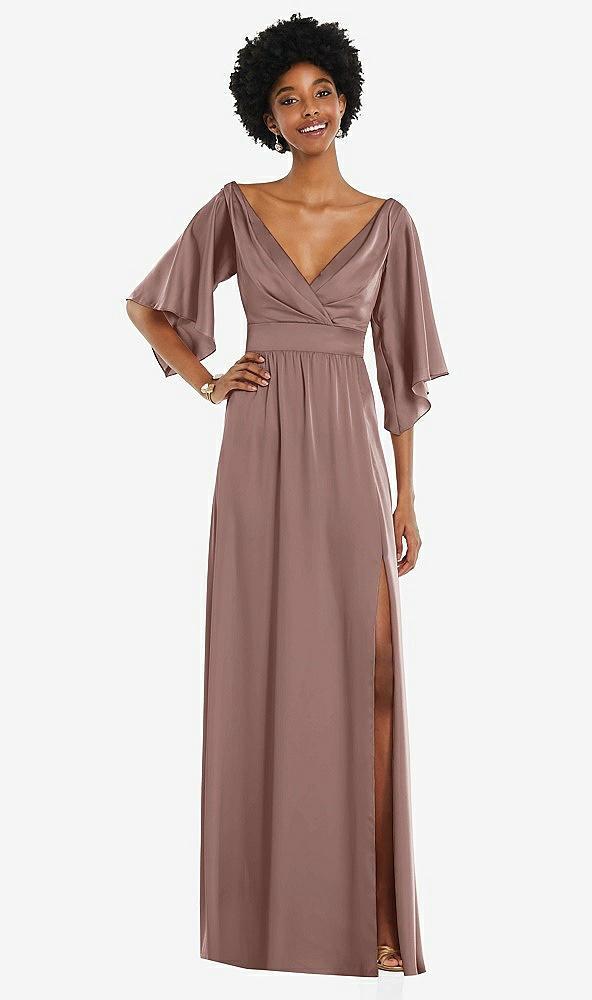 asymmetric bell sleeve wrap maxi dress with front slit