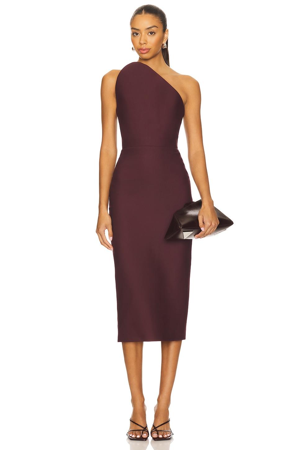 asymmetric cut strapless midi dress