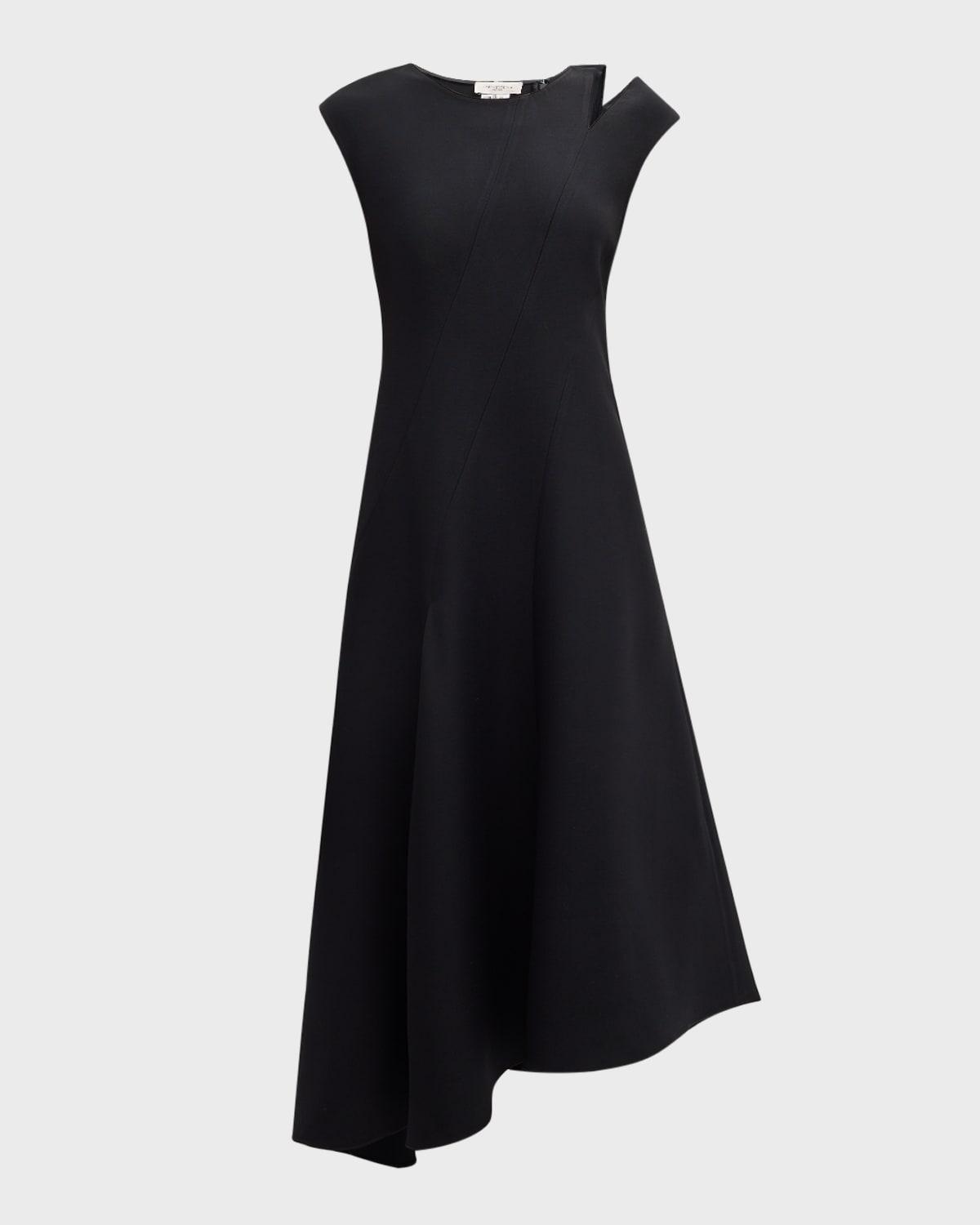 asymmetric cutout wool-silk midi dress