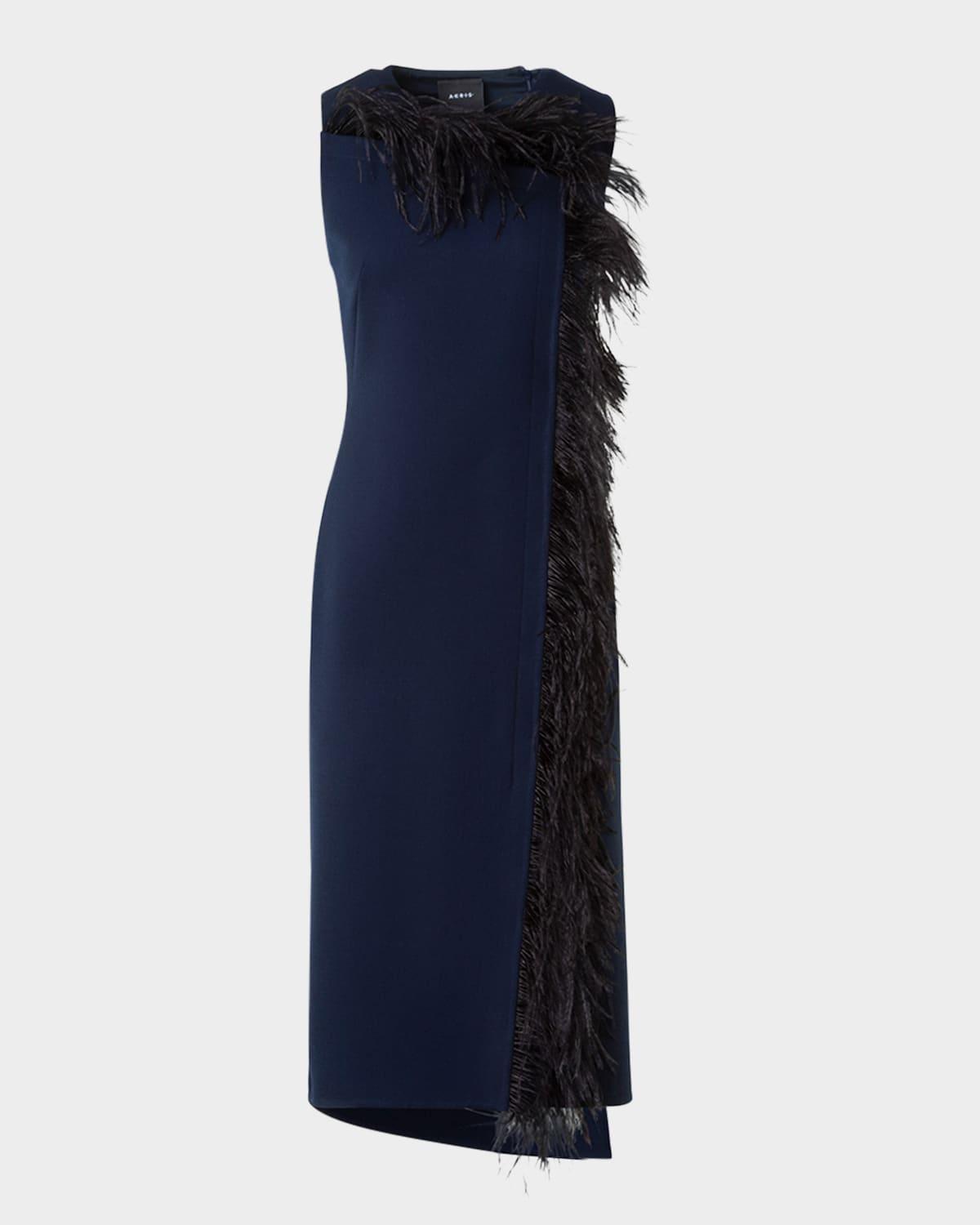 asymmetric double-face wool midi dress