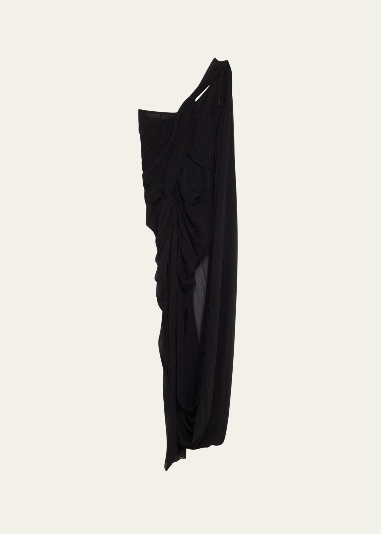 asymmetric draped crepon gown