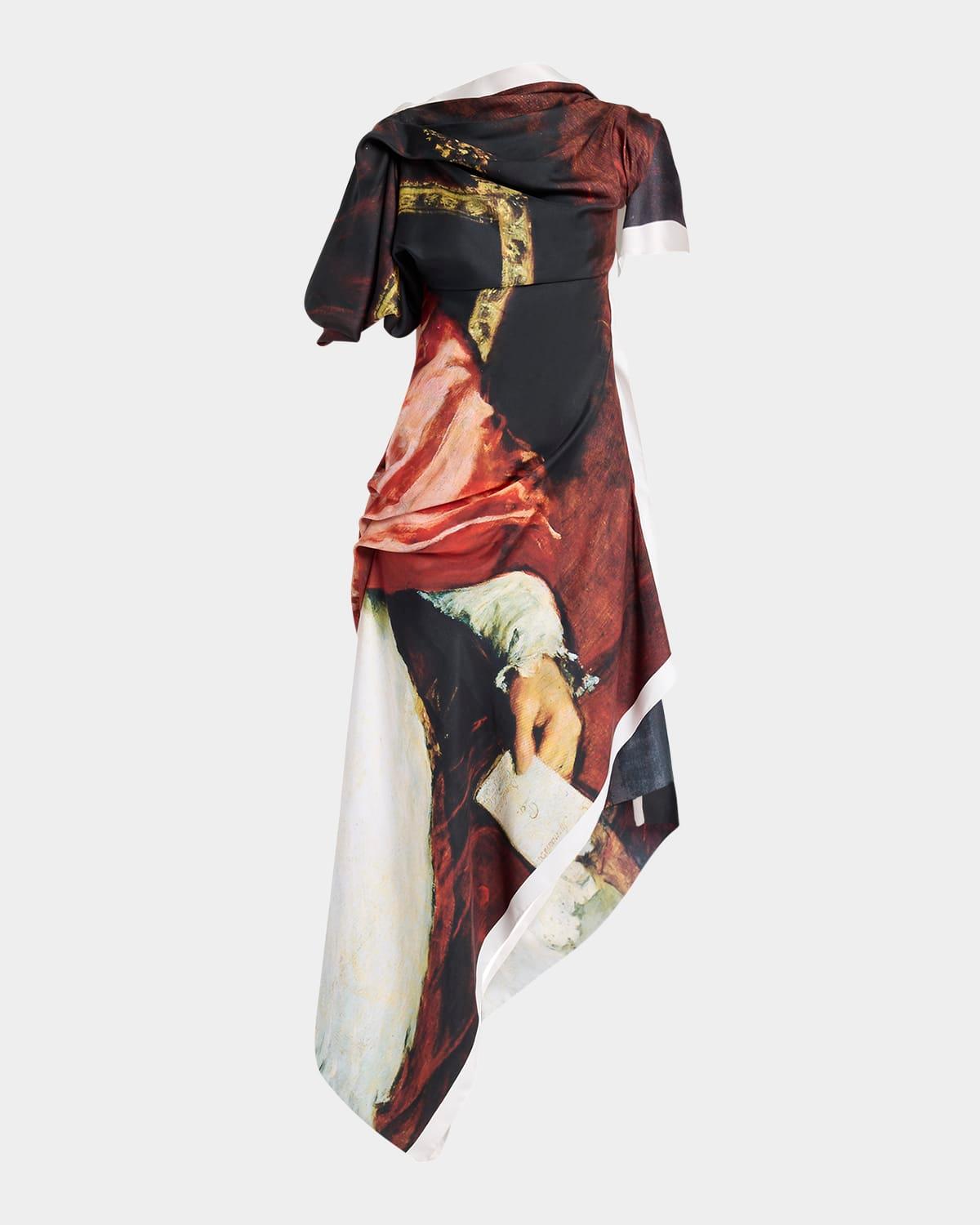 asymmetric draped midi day dress