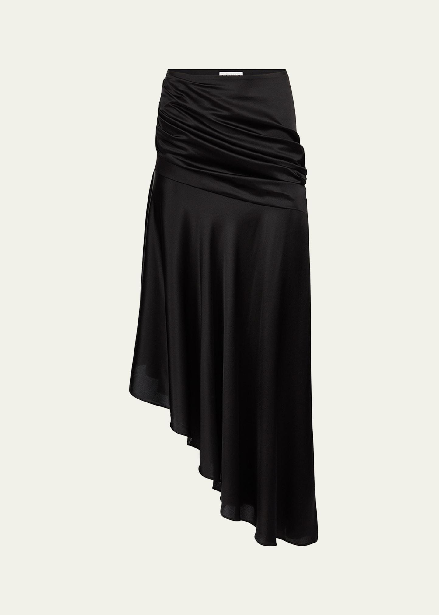 asymmetric draped satin midi skirt