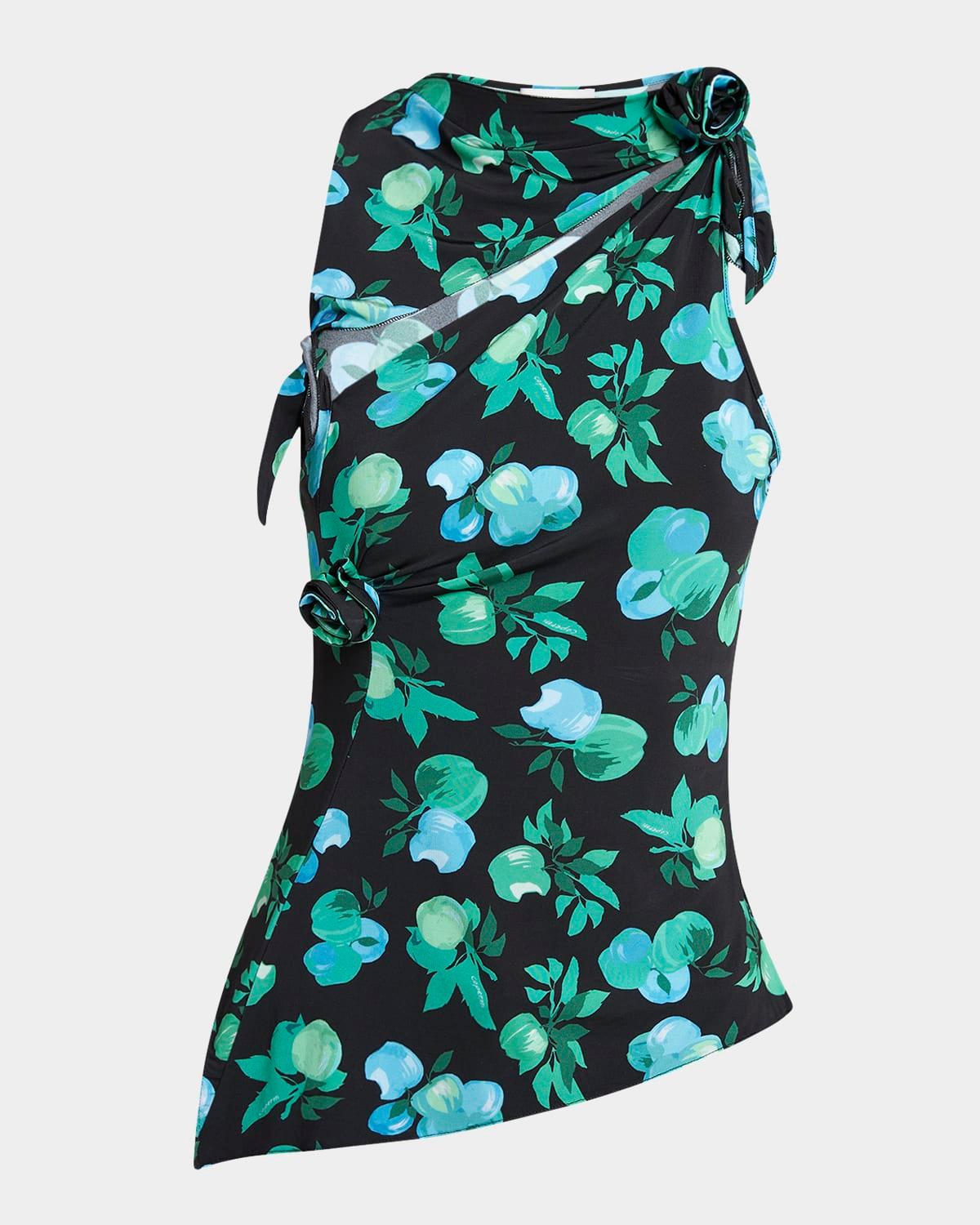 asymmetric flower sleeveless top