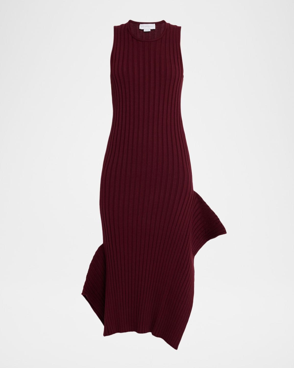 asymmetric hem rib knit midi dress