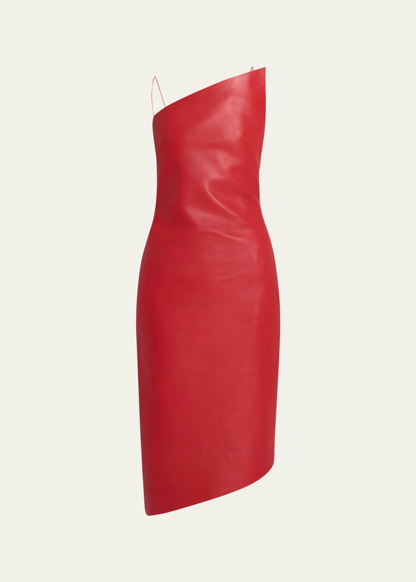 asymmetric leather midi dress