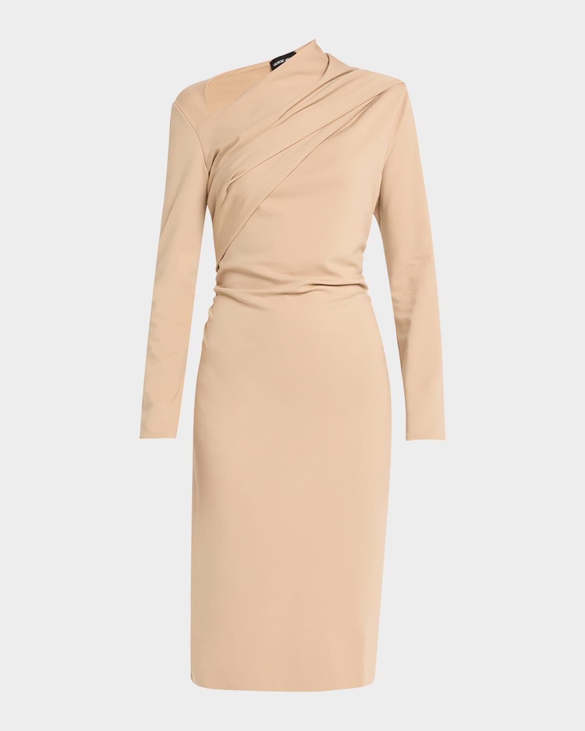 asymmetric long-sleeve jersey dress
