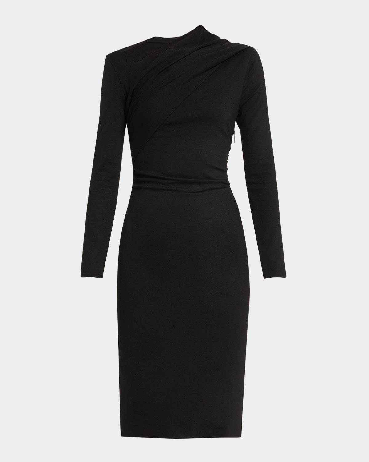 asymmetric long-sleeve jersey dress