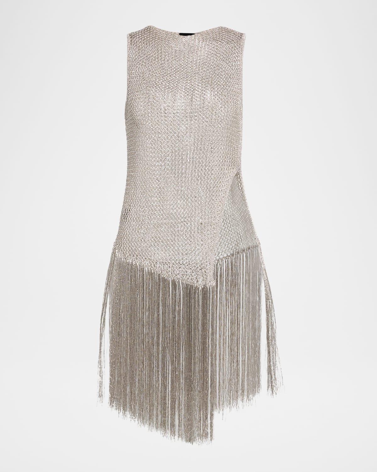 asymmetric metallic net fringe top