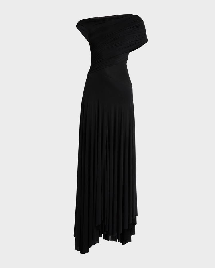 asymmetric off-the-shoulder maxi dress