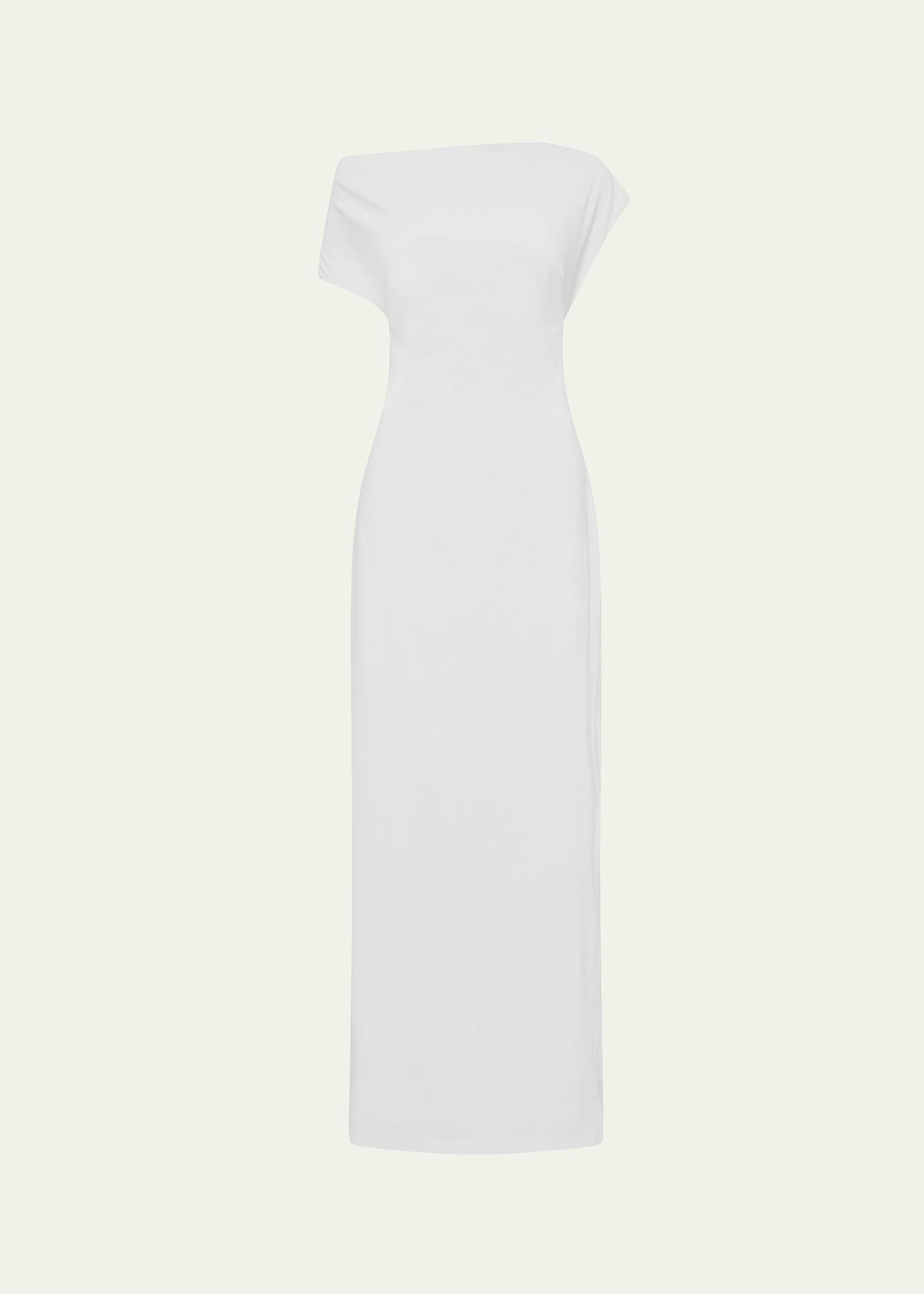 asymmetric off-the-shoulder maxi dress