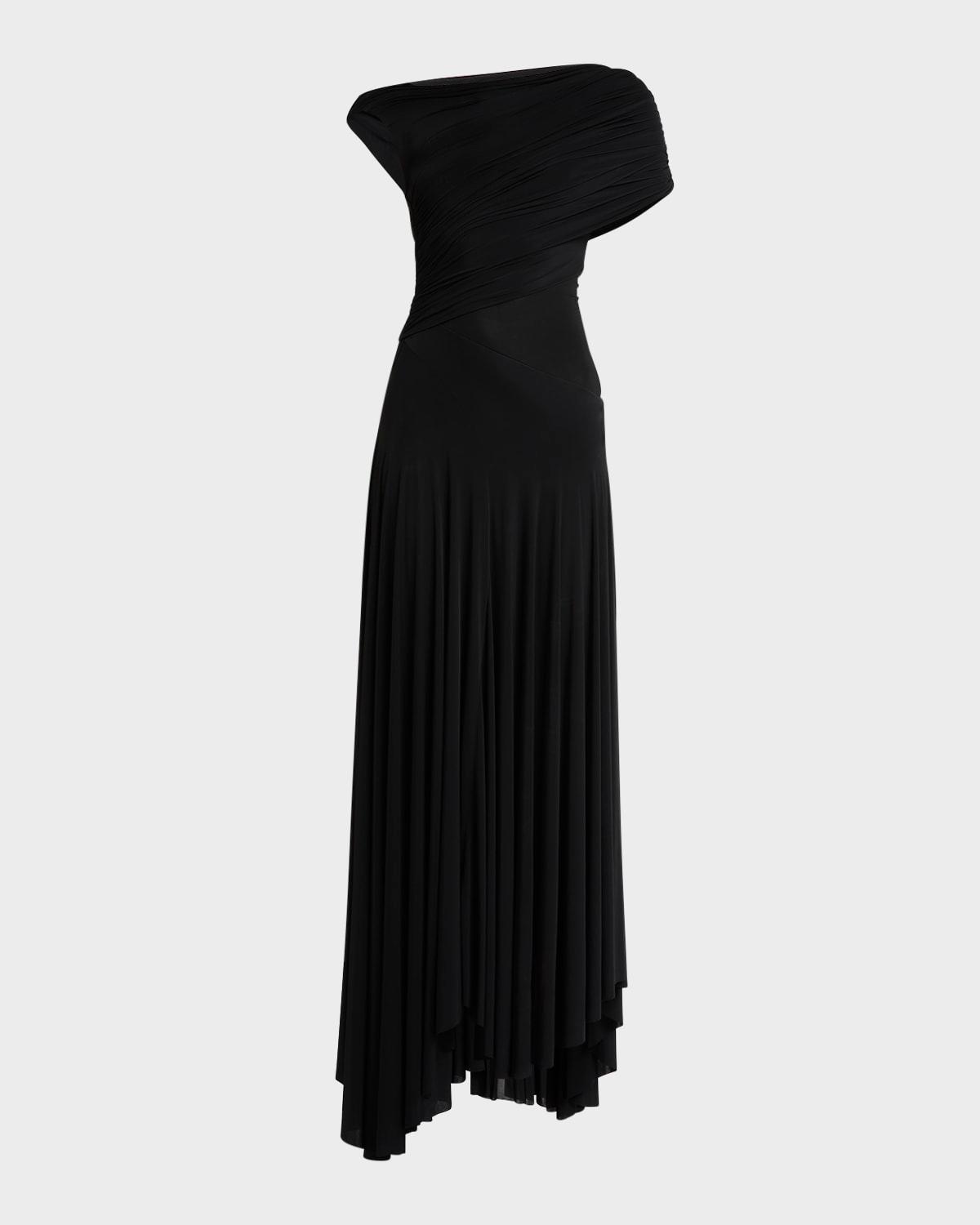 asymmetric off-the-shoulder maxi dress