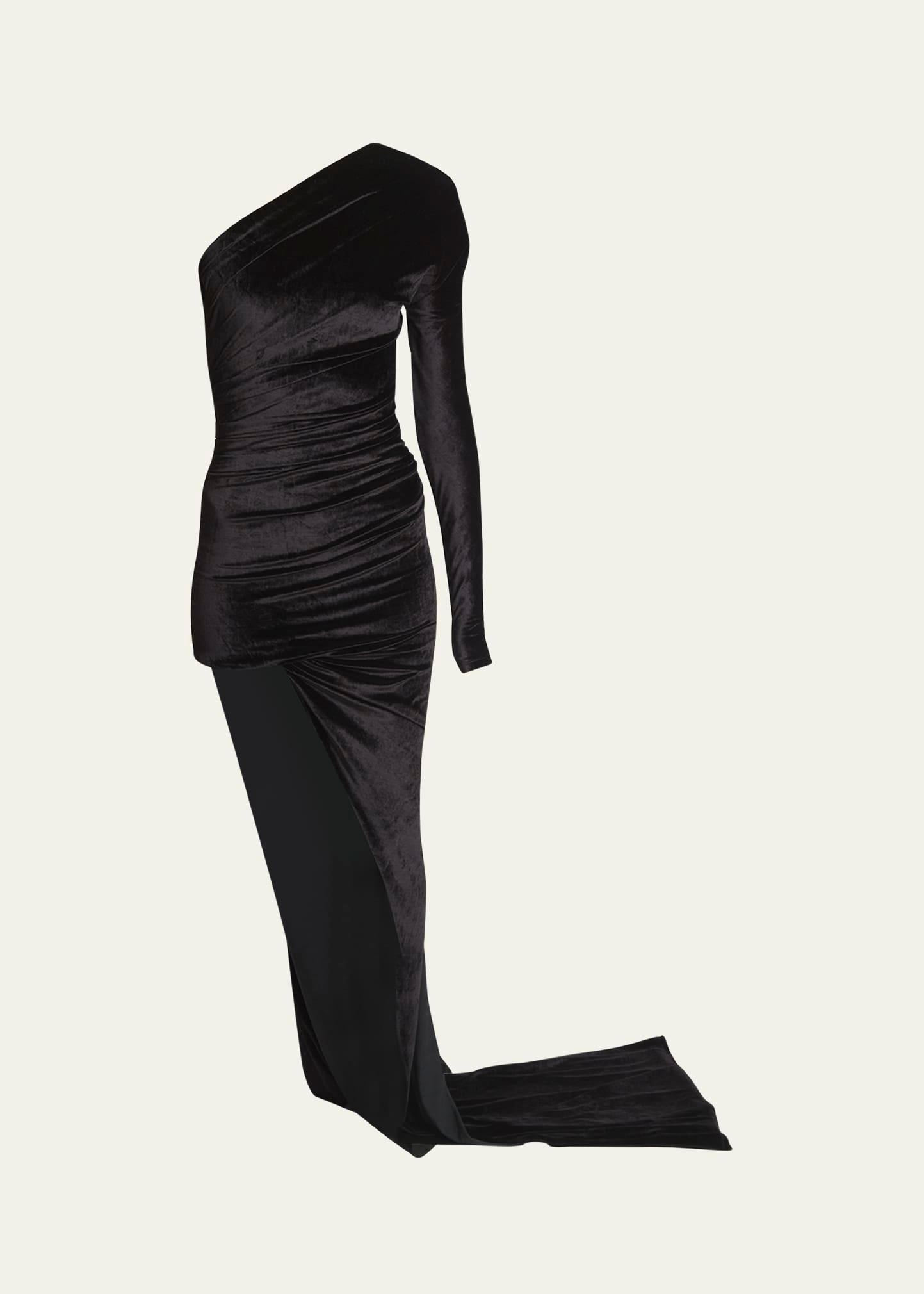asymmetric one-shoulder velvet dress