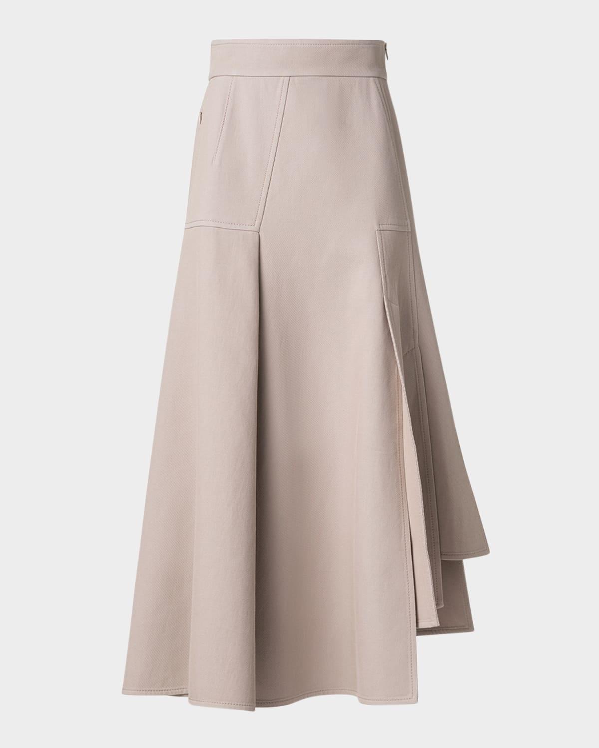 asymmetric pleated cotton midi skirt