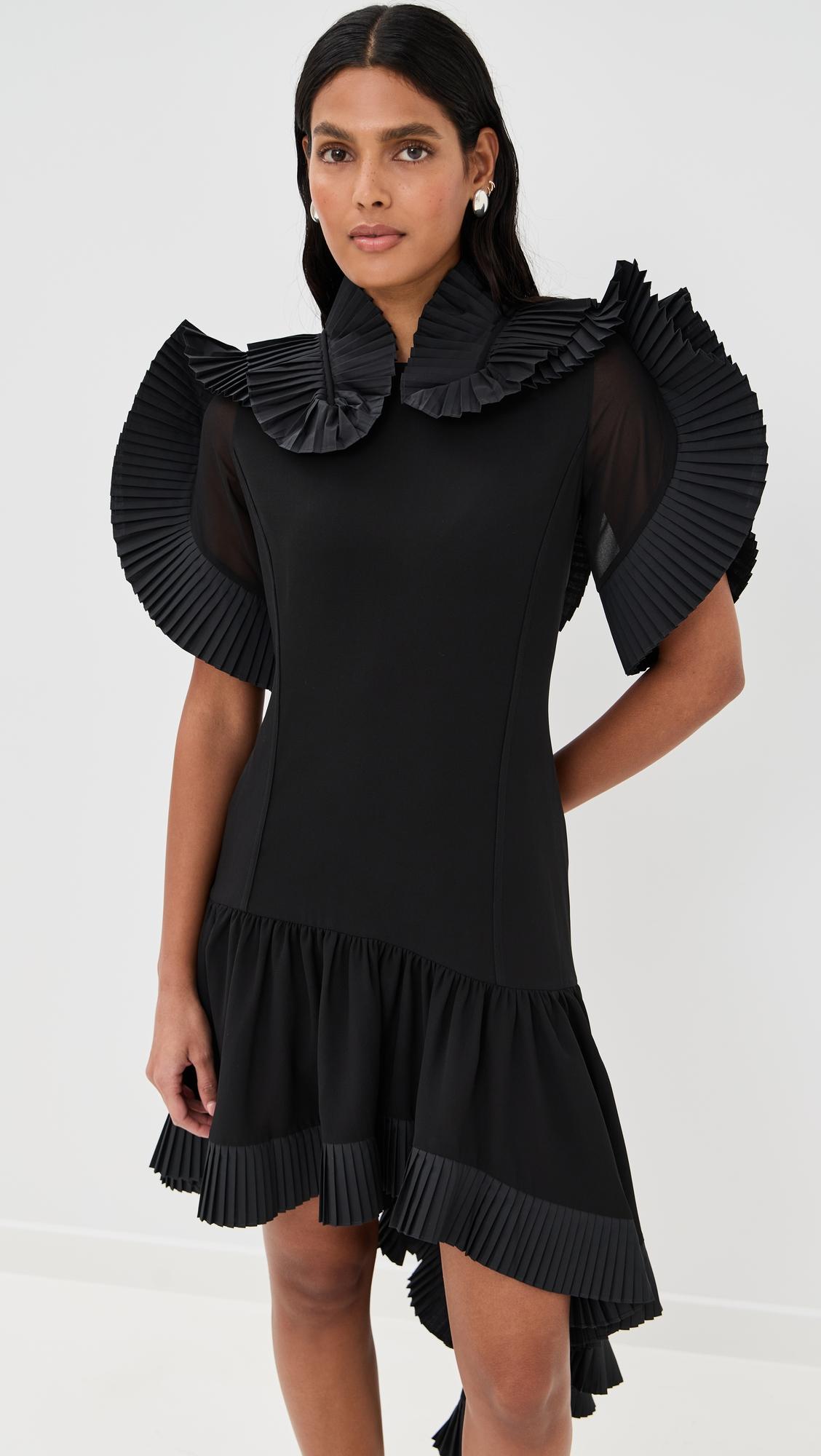 asymmetric pleated georgette dress