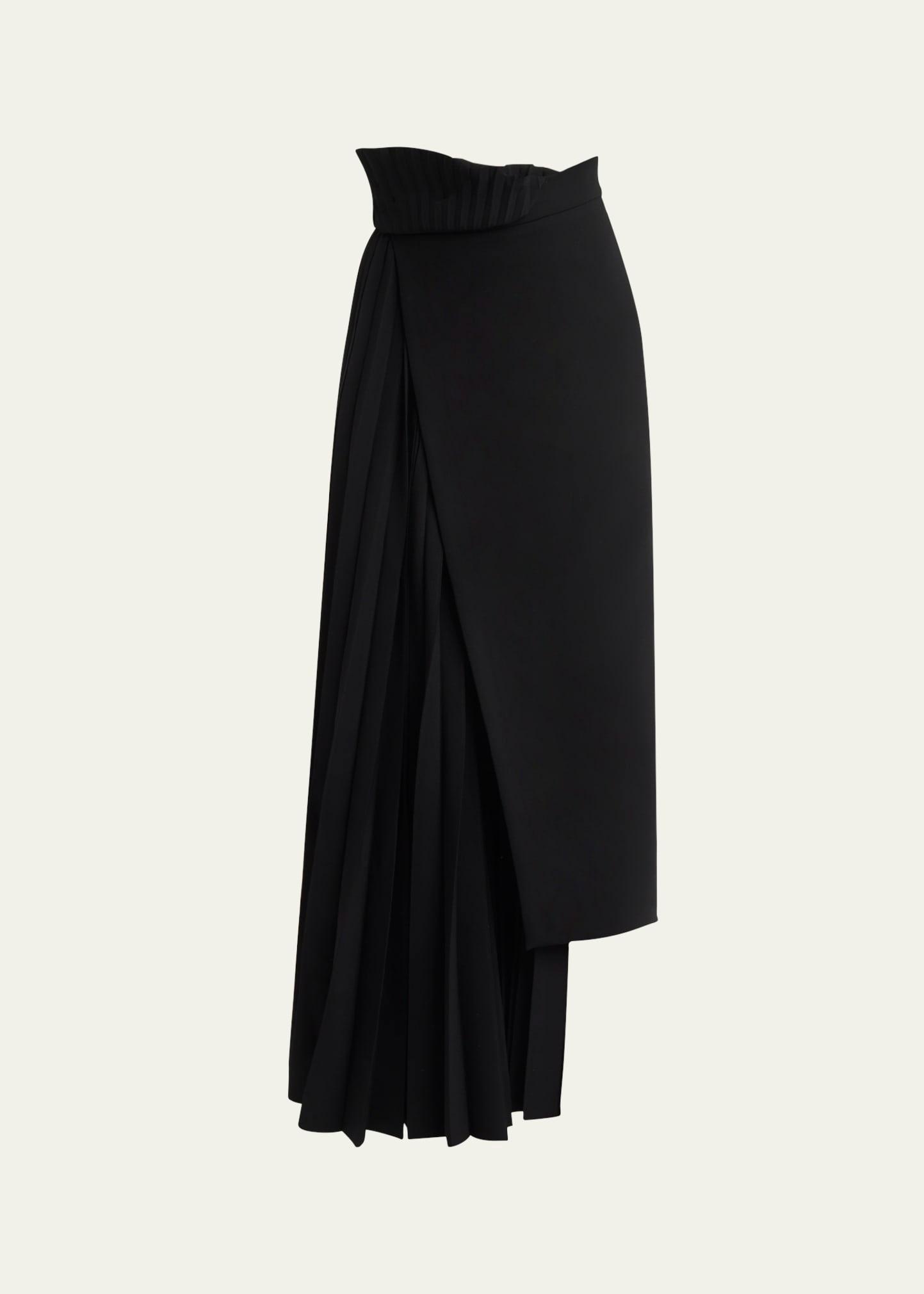 asymmetric pleated-insert maxi skirt