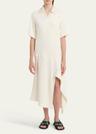 asymmetric ribbed polo midi dress