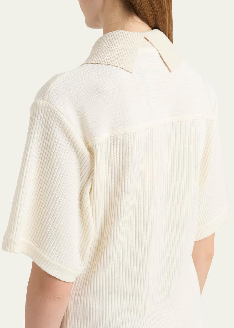 asymmetric ribbed polo midi dress